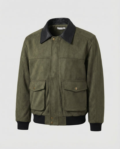 Herren Lederjacke Kastig Moderne mit Kunstlederkragen