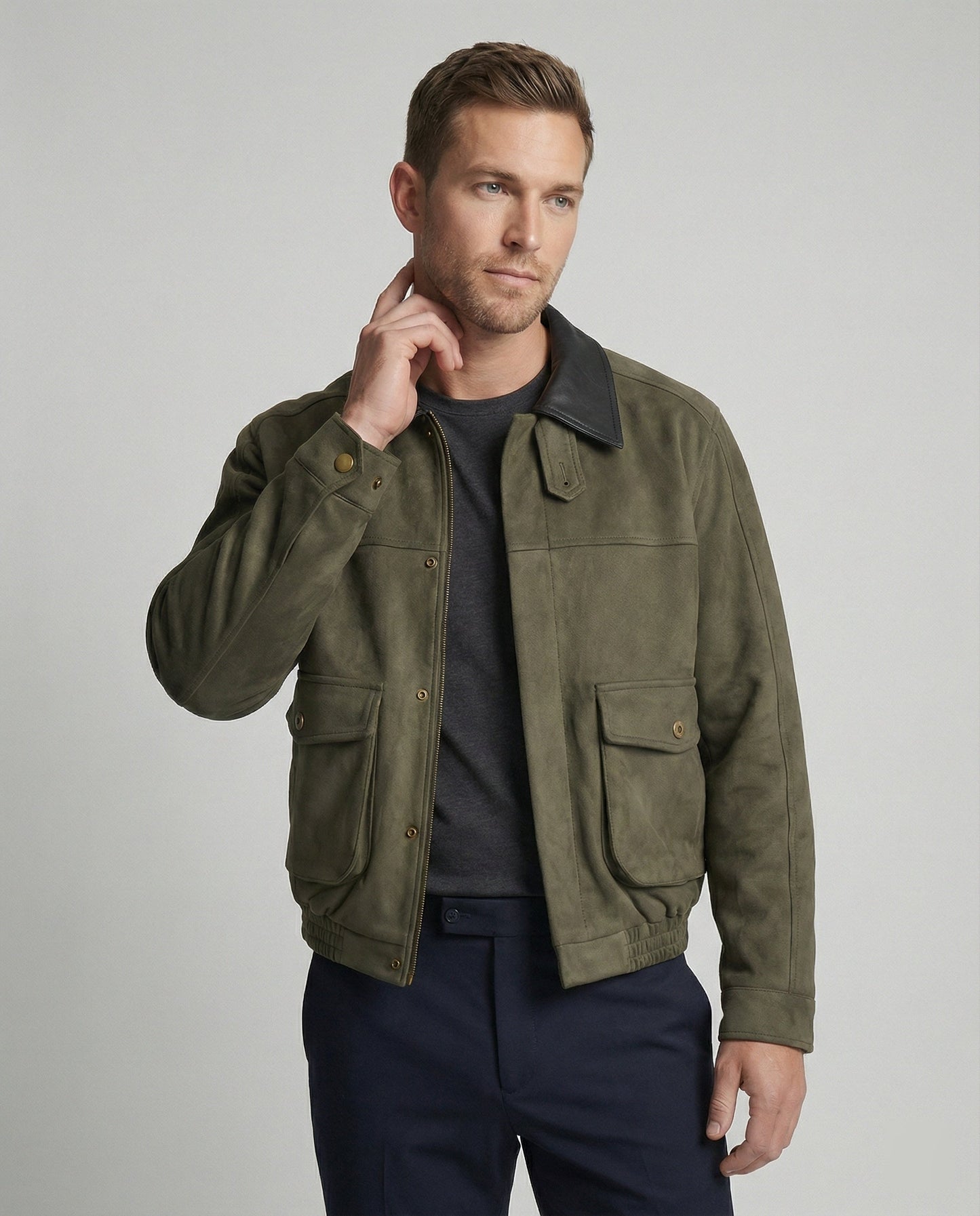 Herren Lederjacke Kastig Moderne mit Kunstlederkragen - BerlinGlamour