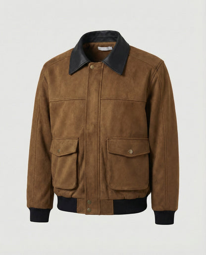 Herren Lederjacke Kastig Moderne mit Kunstlederkragen
