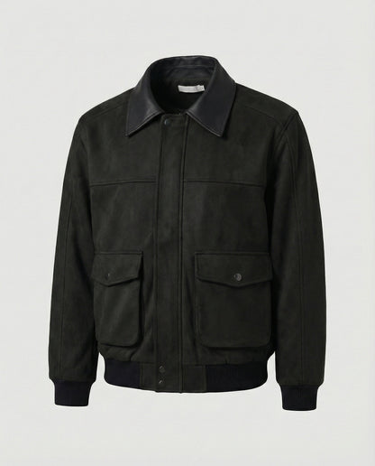 Herren Lederjacke Kastig Moderne mit Kunstlederkragen