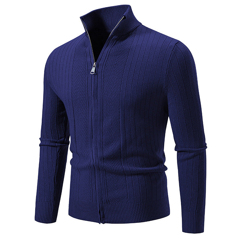 Herren Strickjacke Modern Reißverschluss Rippstruktur - BerlinGlamour
