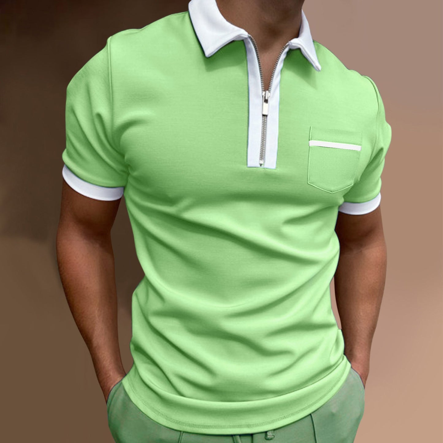 Herren Poloshirt Stilvoll Zip Vorderseite Modern