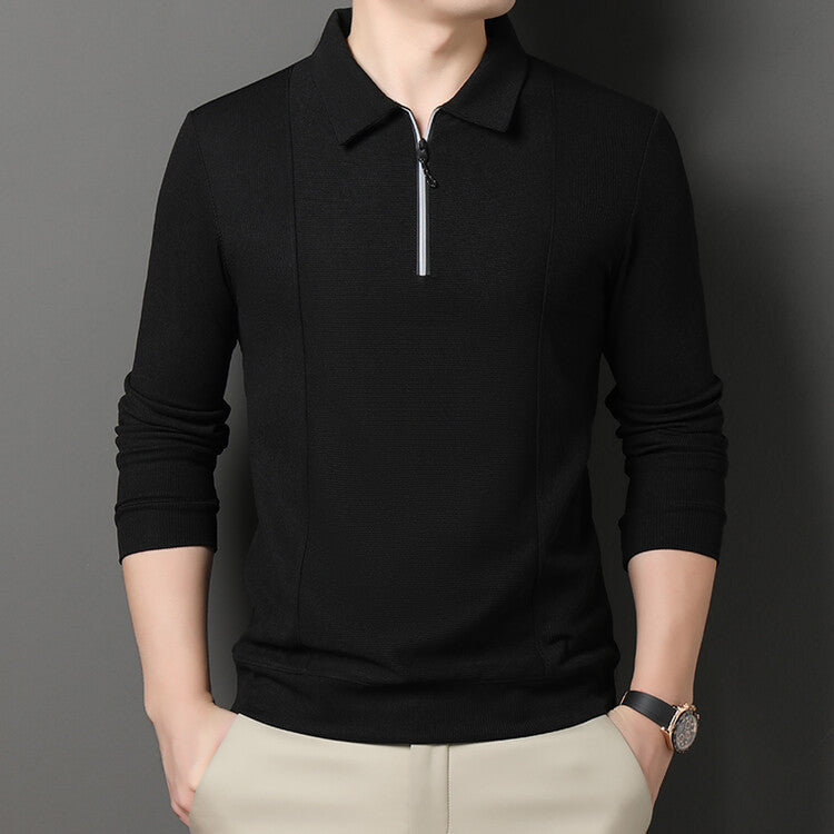 Herren Pullover Langarm mit Reißverschluss und Struktur Optik