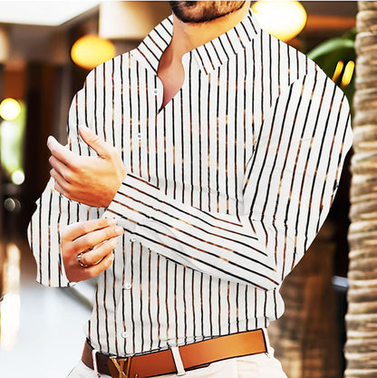 Herren Langarmhemd Modernes Streifenmuster Elegantes Design