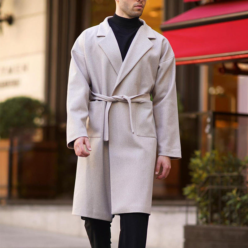 Herren Wollmantel Eleganter Wintermantel Mit Gürtel