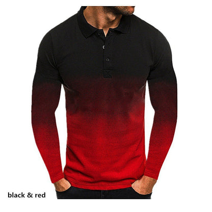 Herren Polo Langarmshirt Farbverlauf Modern Sportlich