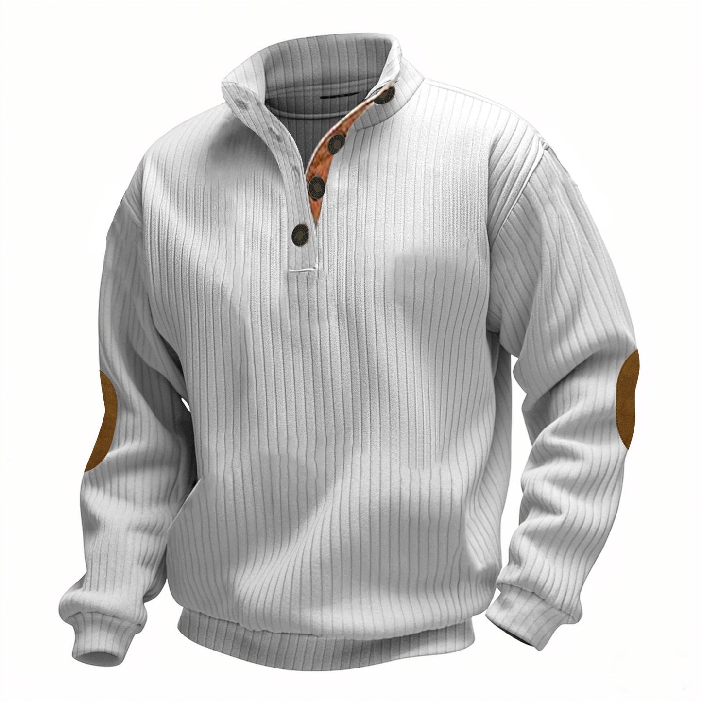 Herren Pullover Stehkragen Leder Optik Elegante Rippstruktur