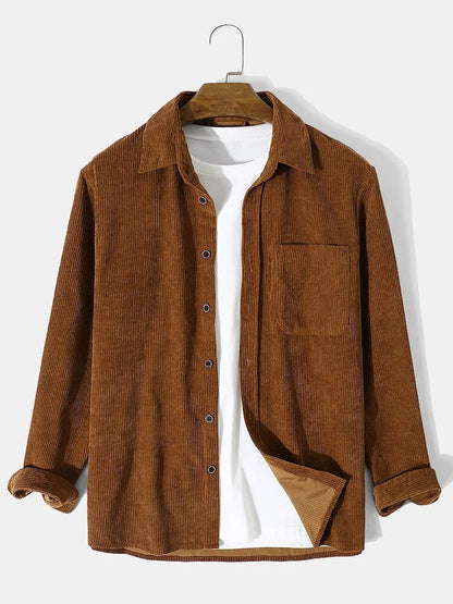 Herren Cordjacke Bequem Grün Lederoptik