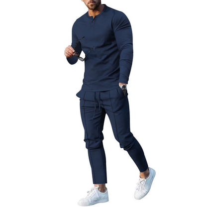 Herren Sportshirt Langarm mit Knopfleiste und Jogginghose Comfort - BerlinGlamour
