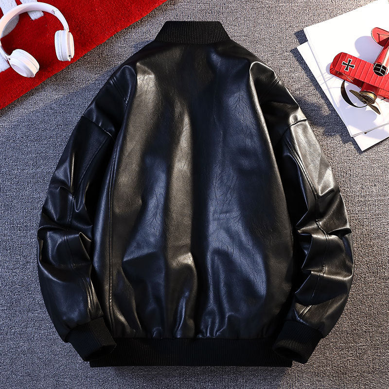 Herren Lederjacke Bomber Style Elastisch Rippbündchen Praktisch