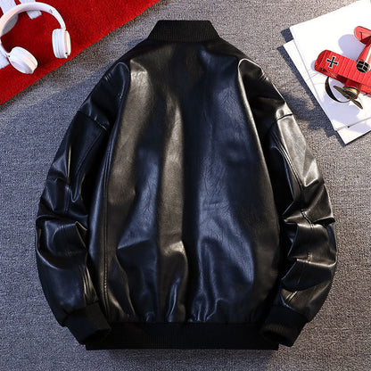 Herren Lederjacke Bomber Style Elastisch Rippbündchen Praktisch