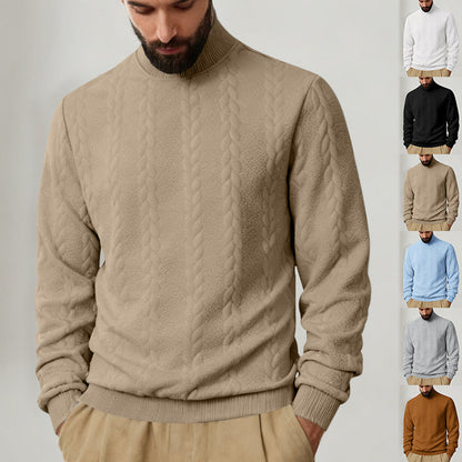 Herren Strickpullover Hoher Kragen Zopf Muster Modern
