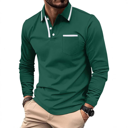 Herren Polohemd Langarm Elegant Kontrastdetails Modern