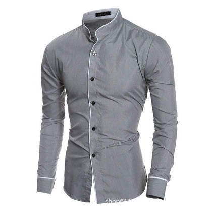 Herren Langarmhemd Modern Stehkragen Kontrastnähte Elegant