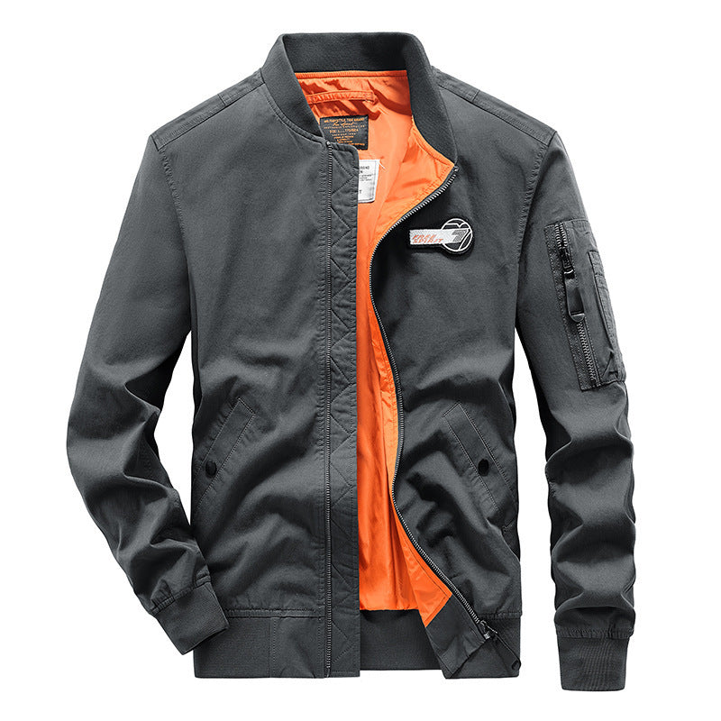Herren Bomberjacke Slim Fit Reißverschluss Taschen Schwarz
