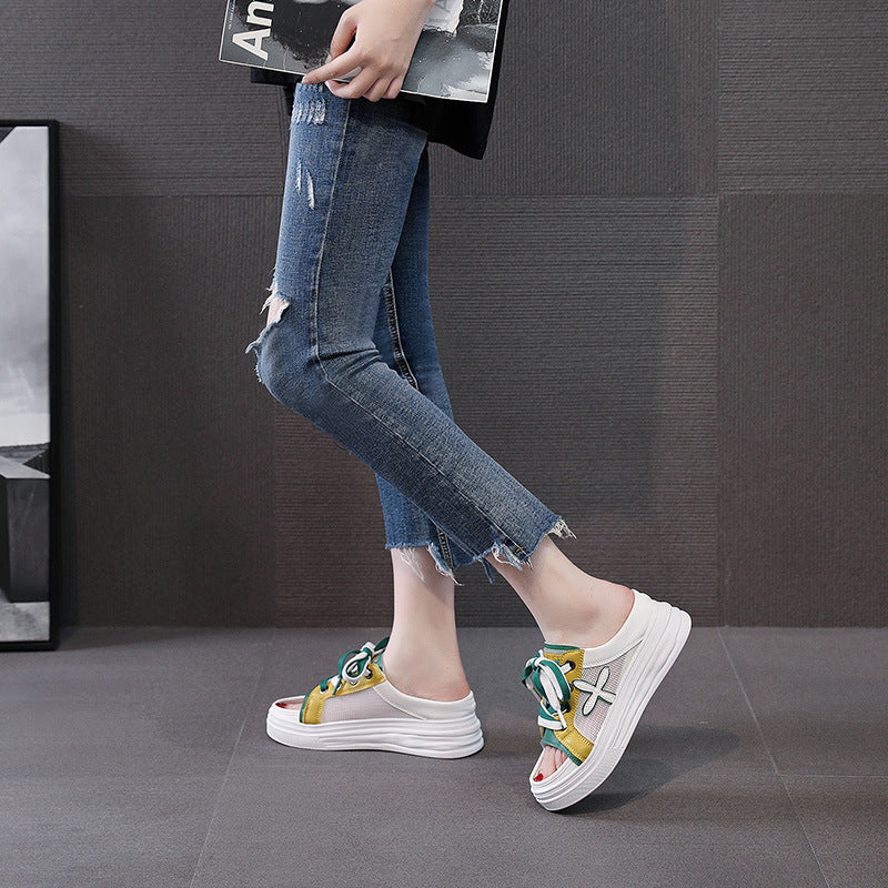 Damen Sneaker Sommer Offene Zehen Bequem Weiße Sneaker