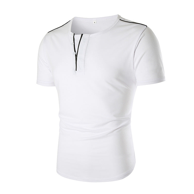 Herren T-Shirt Kurzarm mit Knopfleiste Kontrastnähte Modern