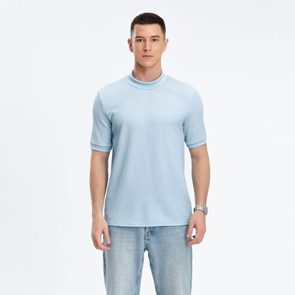 Herren T-Shirt Kurzarm Modern Stehkragen Strukturstoff - BerlinGlamour