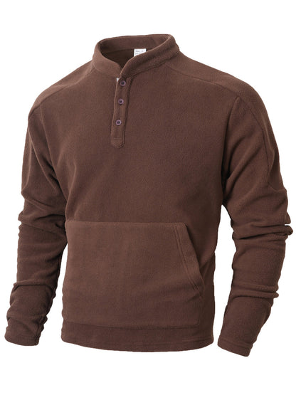 Herren Fleece Pullover Kuschelig Warm mit Knöpfen