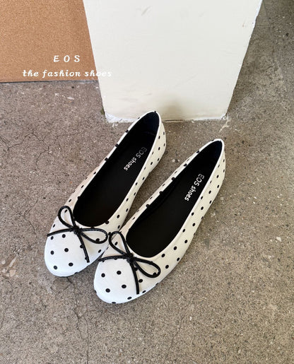 Damen Ballerinas Schuhe mit Punkten und Schleife Modern