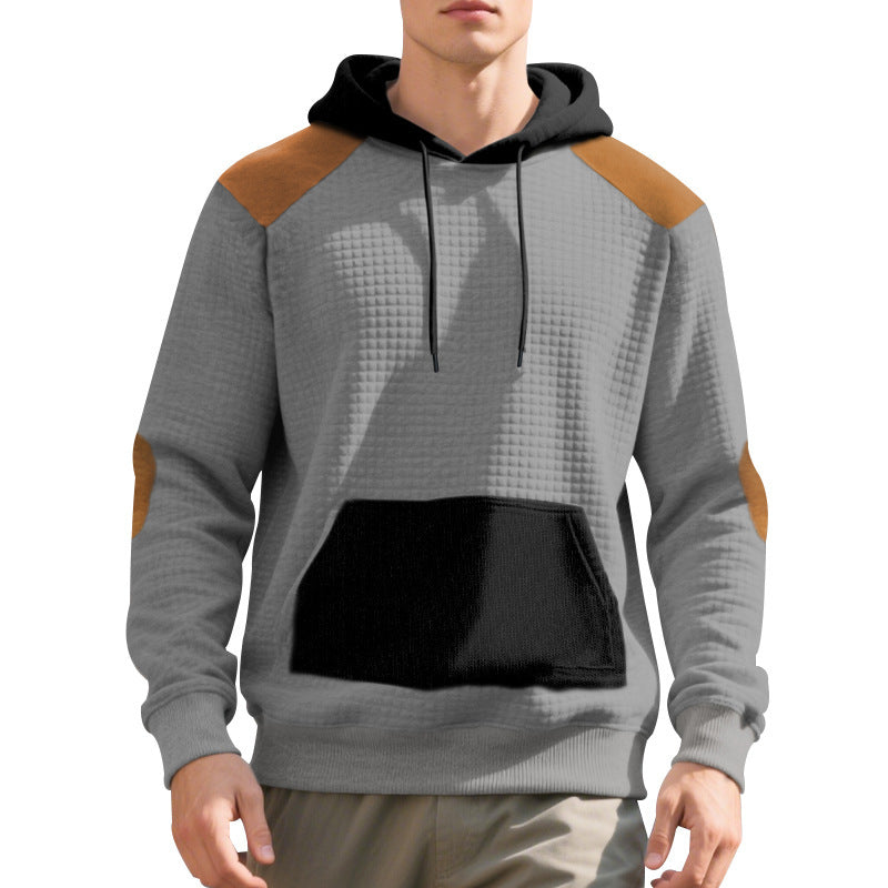 Herren Kapuzenpullover Strukturiert Leder Optik Modern