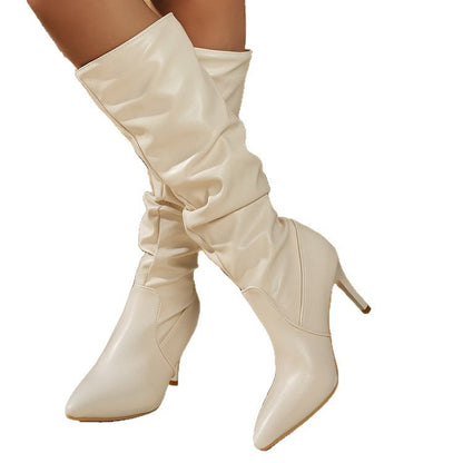 Damen Stiefel High Heel Elegant Raffteffekt Schwarz