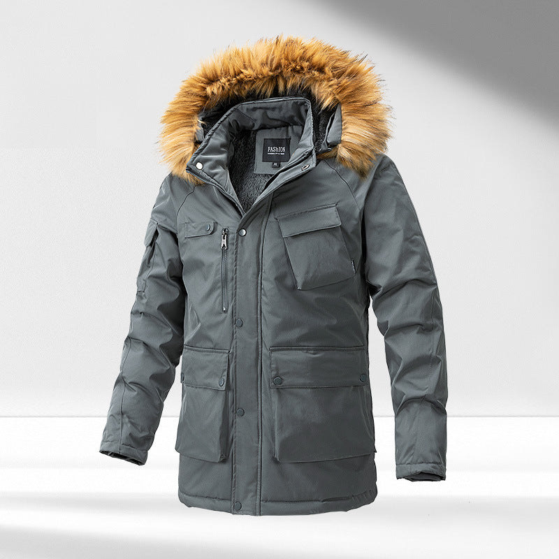 Herren Parka Gefüttert Warm Abnehmbarer Fellkragen