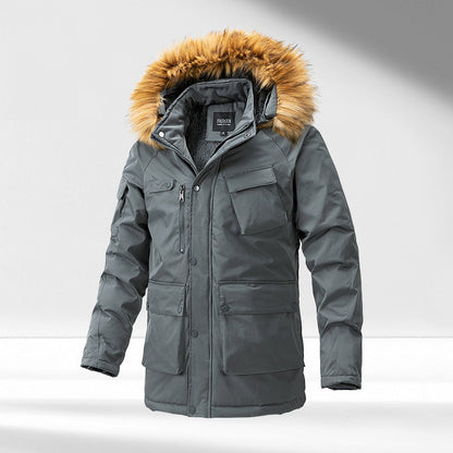 Herren Parka Gefüttert Warm Abnehmbarer Fellkragen