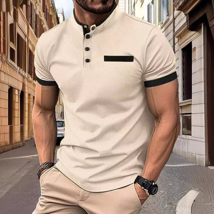Herren Poloshirt Modern Stehkragen Kontrastdetails Slimfit