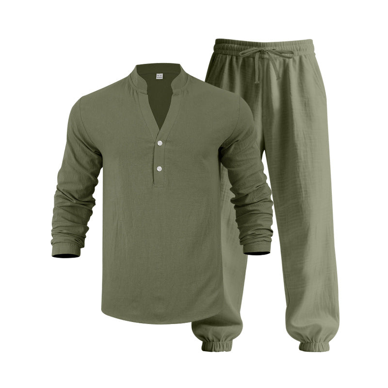 Herren Oberteil Langarm mit Knöpfen und Jogginghose Bequem