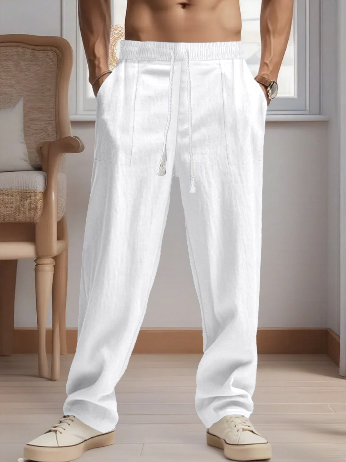 Bequeme Leinenhose Herren Elastisch Mit Taschen Sommer