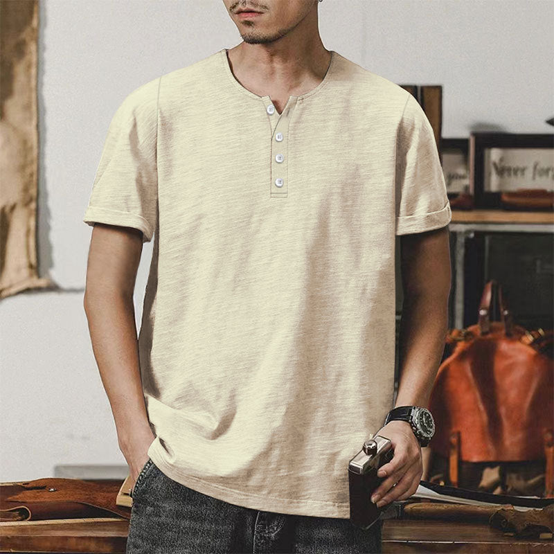 Herren T-Shirt Baumwolle Casual Knopfleiste Modern