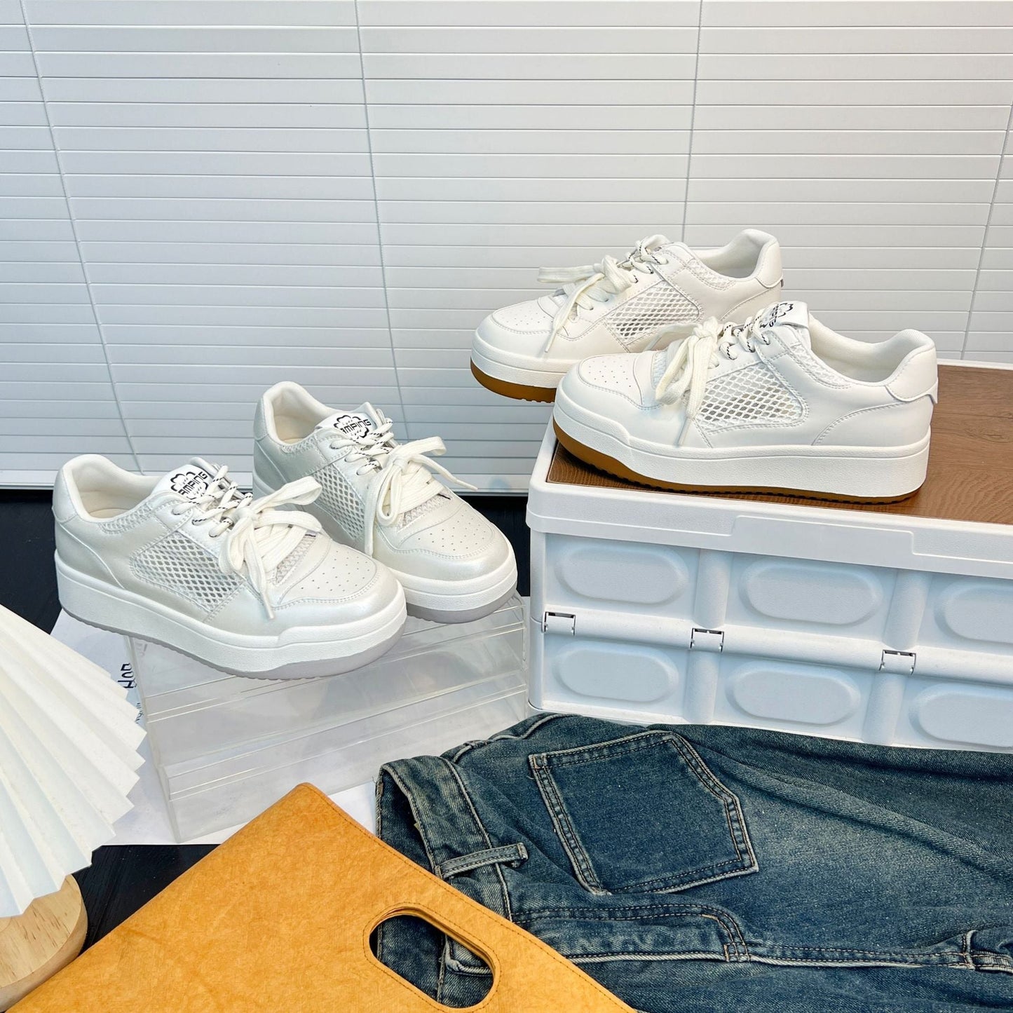 Damen Sneaker Sportlich Luftig Netz Leder