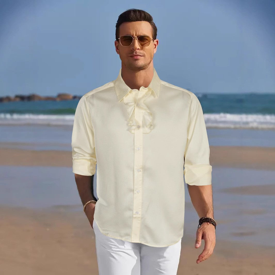 Herren Hemd Elegant Rüschenkragen Festlich Schwarz