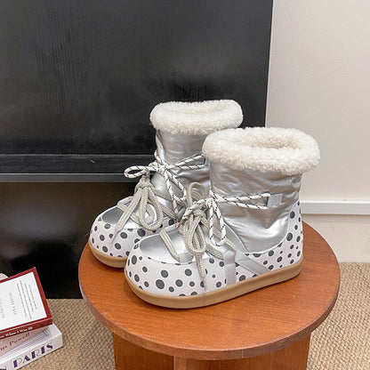 Damen Winterstiefel Warm Kuschelig mit Polka Dot Design