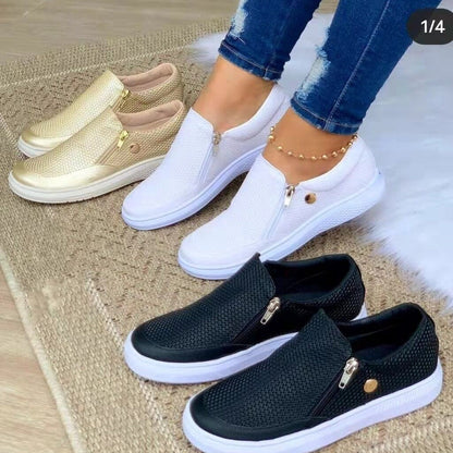 Damen Sneaker Atmungsaktiv Mesh Elegant Reißverschluss
