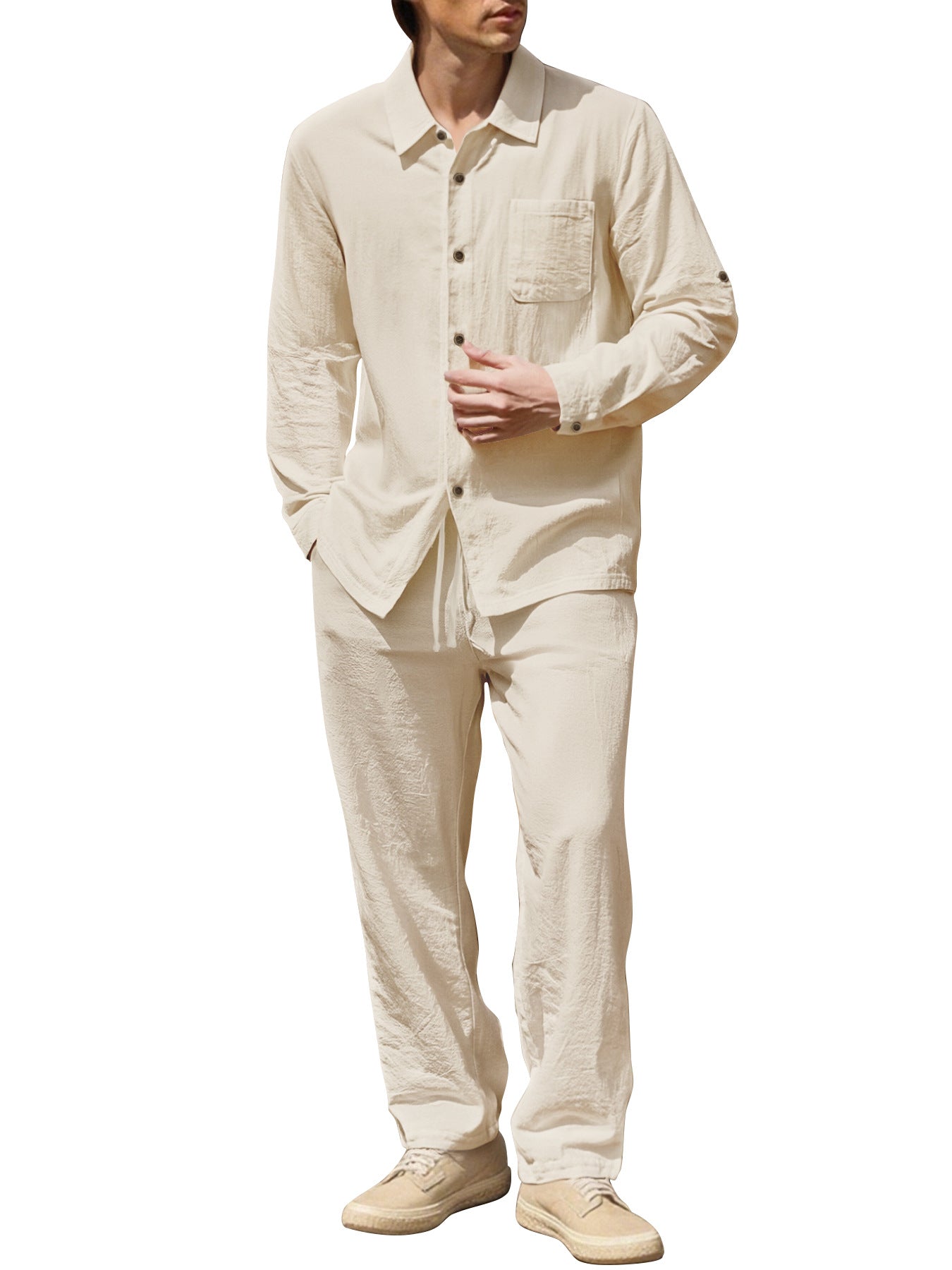 Leinen Hemden Set Herren Lässig Sommer