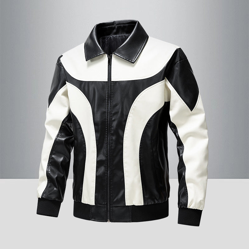 Herren Lederjacke Modern mit Kontrastakzenten Schwarzes Leder