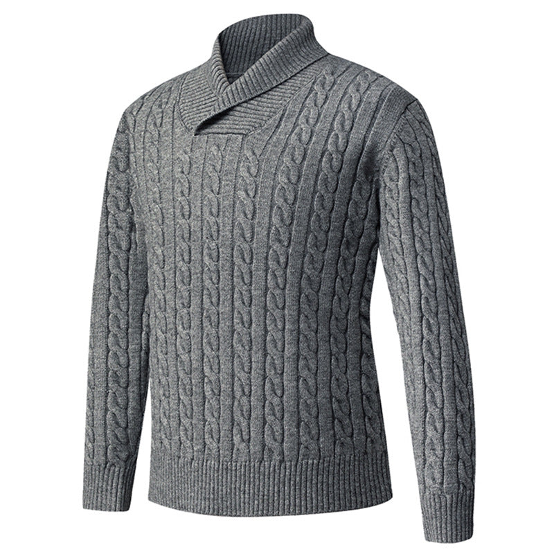 Herren Pullover Grobstrick Modern mit Schalkragen und Zopfmuster