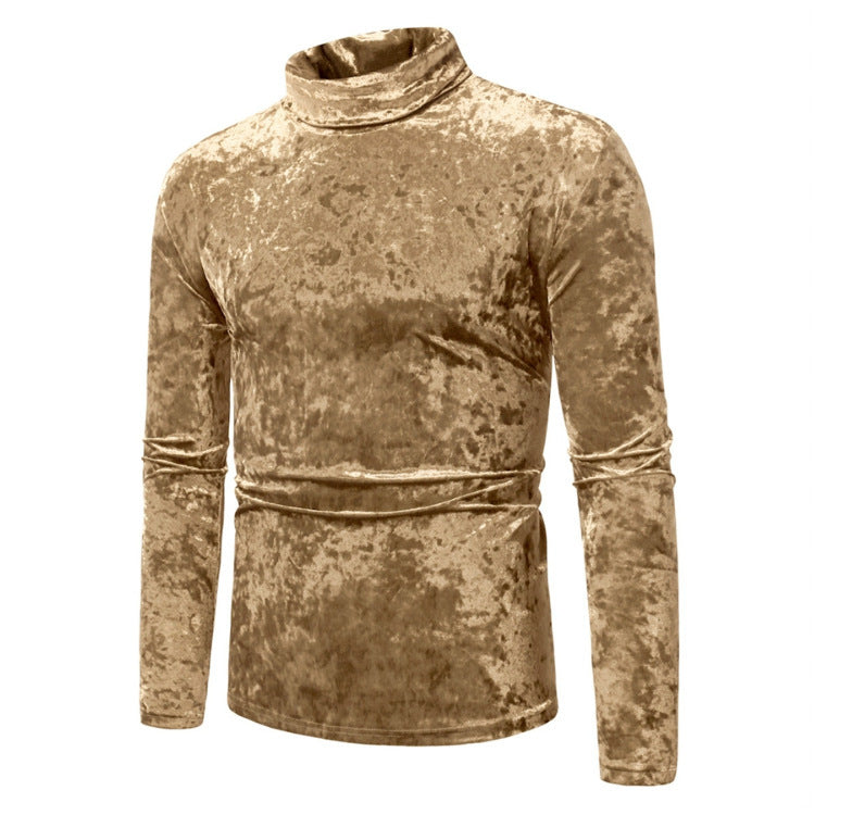 Herren Rollkragenpullover Samt Elegant Schwarz
