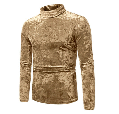 Herren Rollkragenpullover Samt Elegant Schwarz