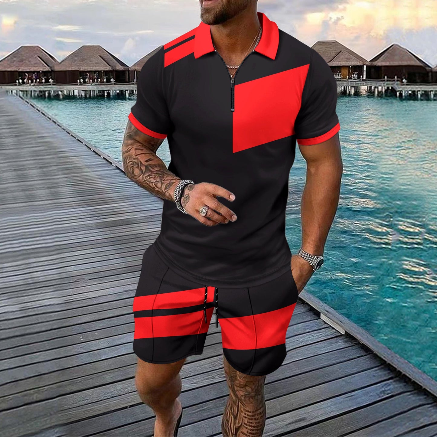 Herren Freizeitset Sportlich Modern mit Kurzzipper - BerlinGlamour