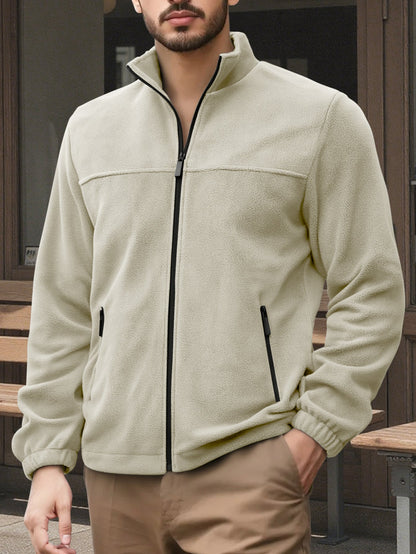 Herren Fleecejacke Hochkragen Warm Schwarz