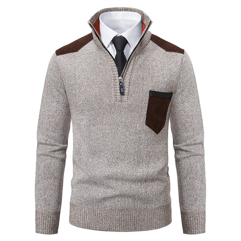 Eleganter Herren Strickpullover mit Kragen und Taschen - BerlinGlamour