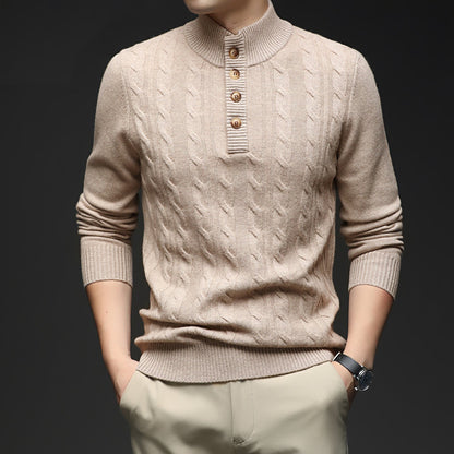 Herren Strickpullover Stehkragen Knopfleiste Elegent Modern