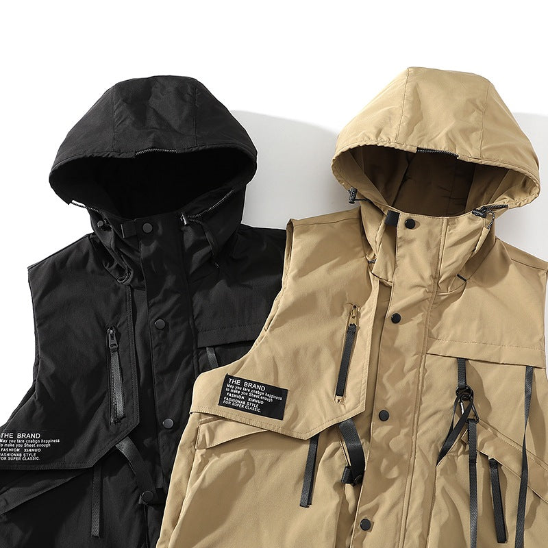 Herren Outdoor-Weste Wasserdicht mit Kapuze und Taschen