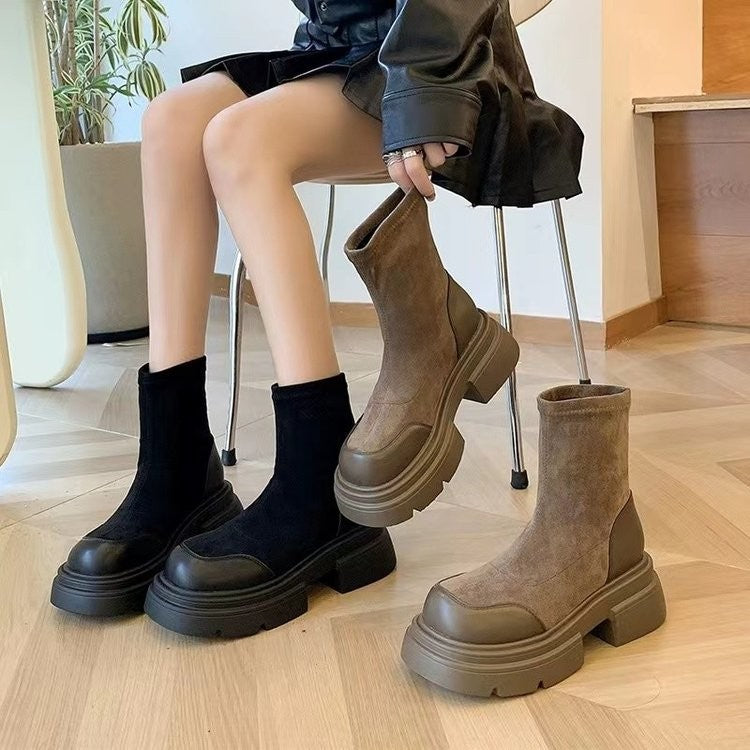 Damen Stiefeletten Chunky Komfort Sohle Elastisch