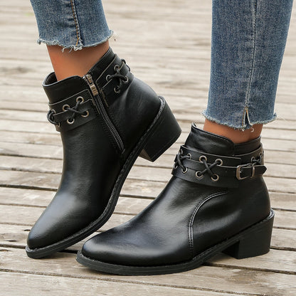 Damen Stiefeletten Schnür-Detail Modisch Schwarz