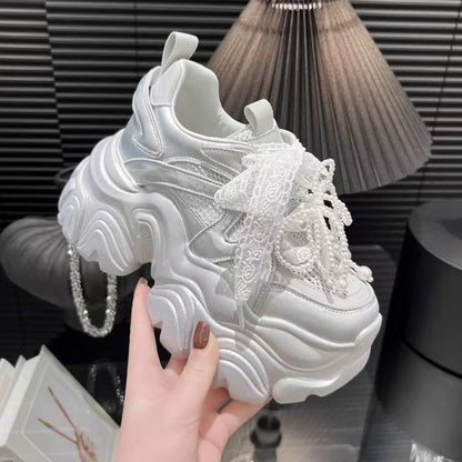 Damen Sneaker Perlen Mesh Oberfläche Modisch