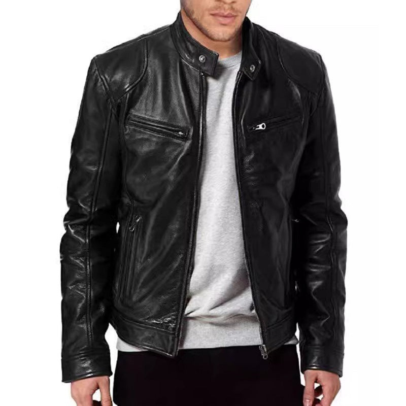 Lederjacke Herren Modern Motorradstyle Reißverschluss Taschen